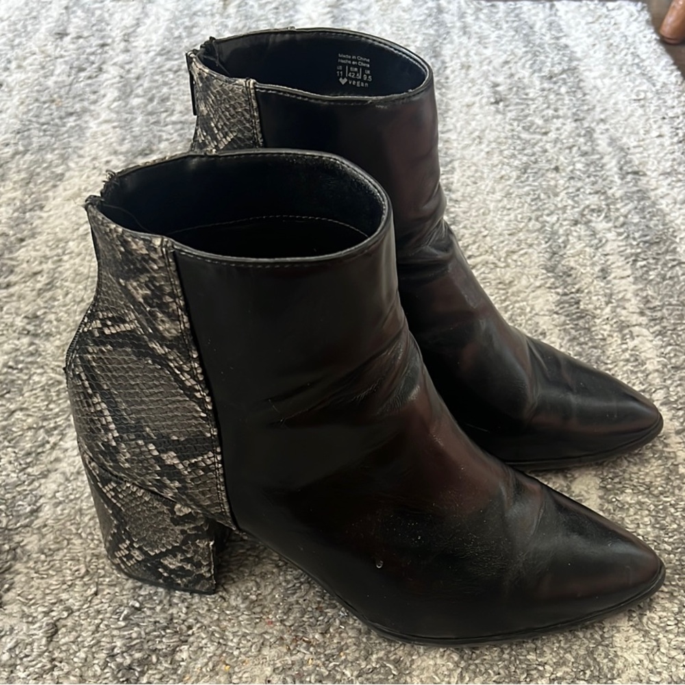 Black and Snake Print Ankle Boots